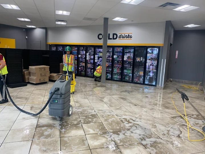 Retail floor scrubbing before and after